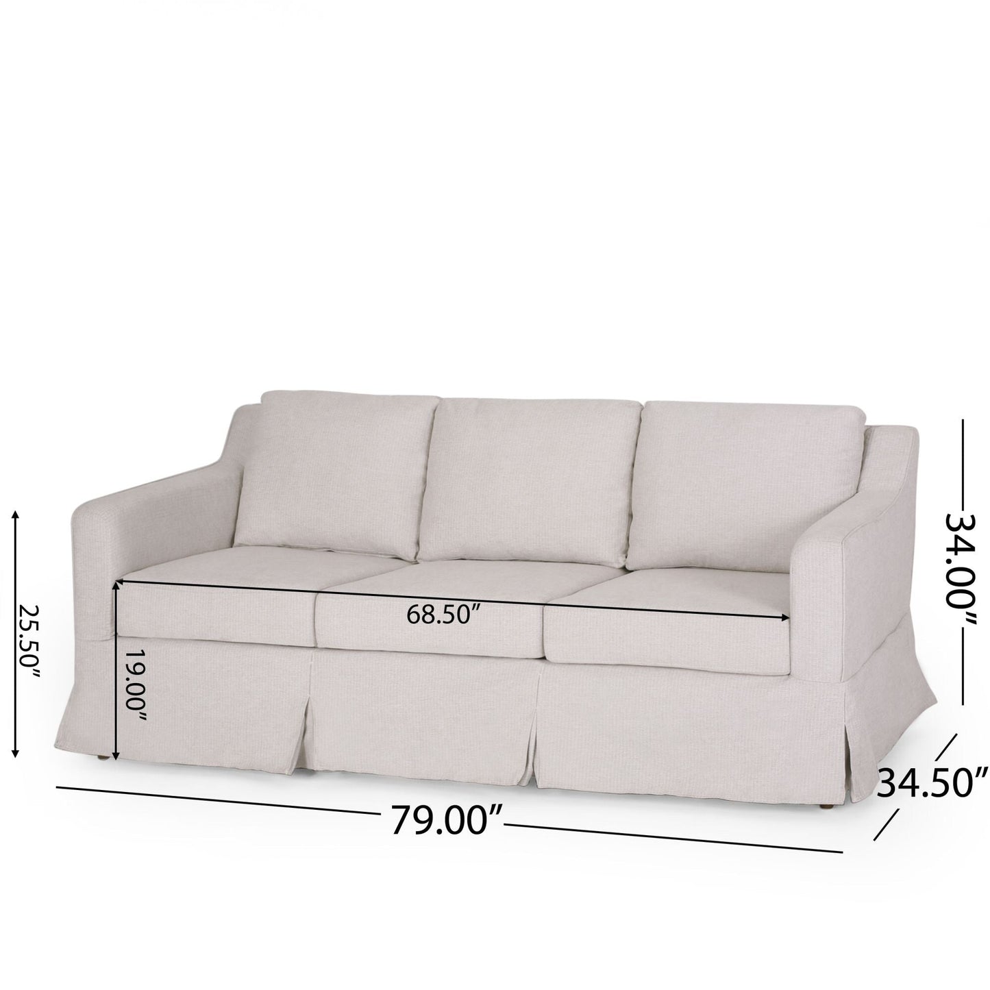 Striped Fabric 3-seater Sofa with Recessed Arms