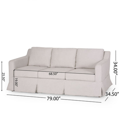 Striped Fabric 3-seater Sofa with Recessed Arms