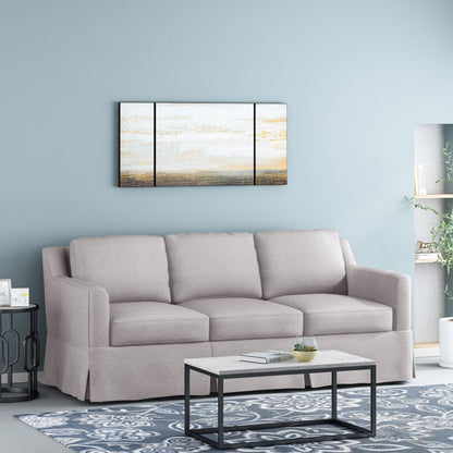 Striped Fabric 3-seater Sofa with Recessed Arms