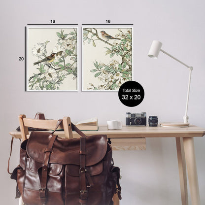 Stupell Classic Sparrow on Blossoms 2 Piece Framed Giclee Art Set Design by Nan