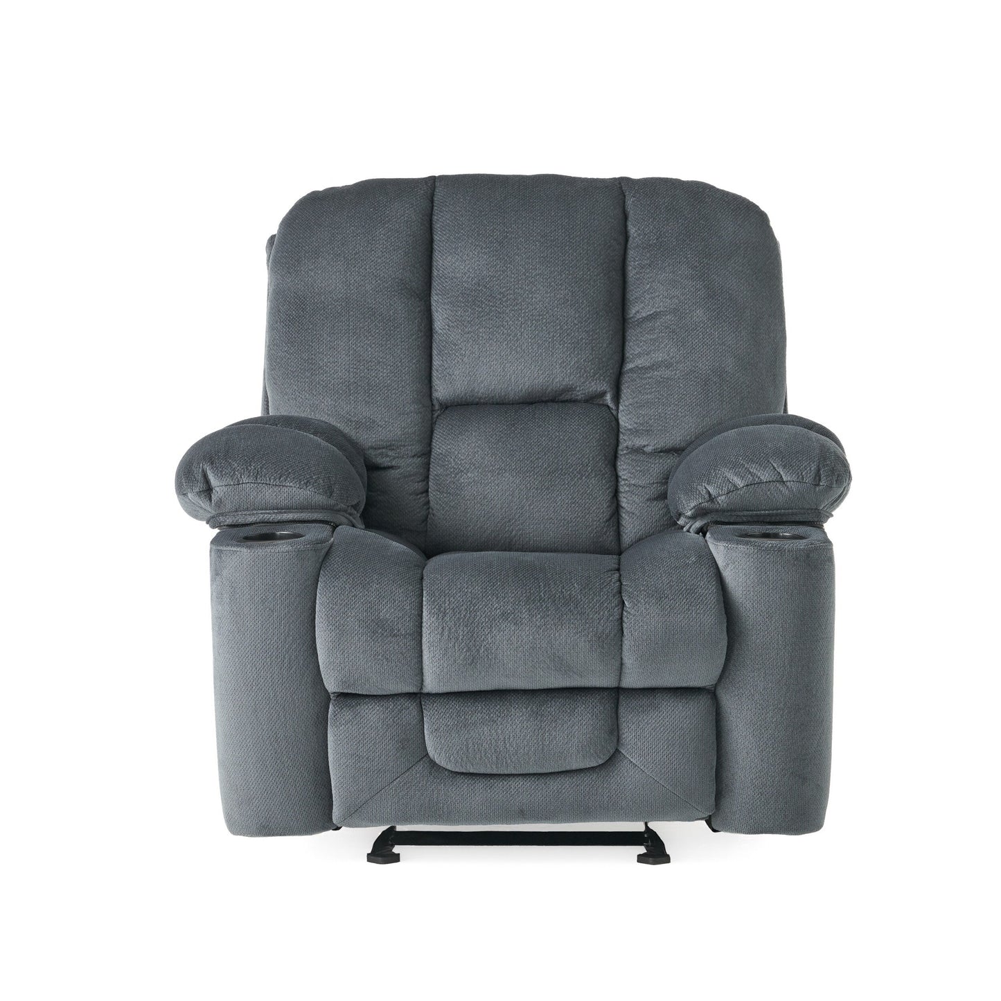 Stylish Manual Recliner with Soft Fabric Upholstery, Plush Padding, and Dual Cup Holders
