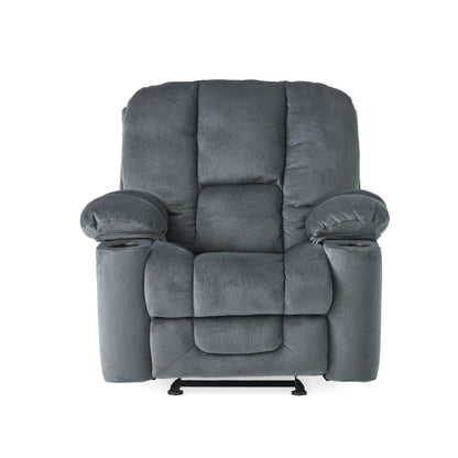 Stylish Manual Recliner with Soft Fabric Upholstery, Plush Padding, and Dual Cup Holders
