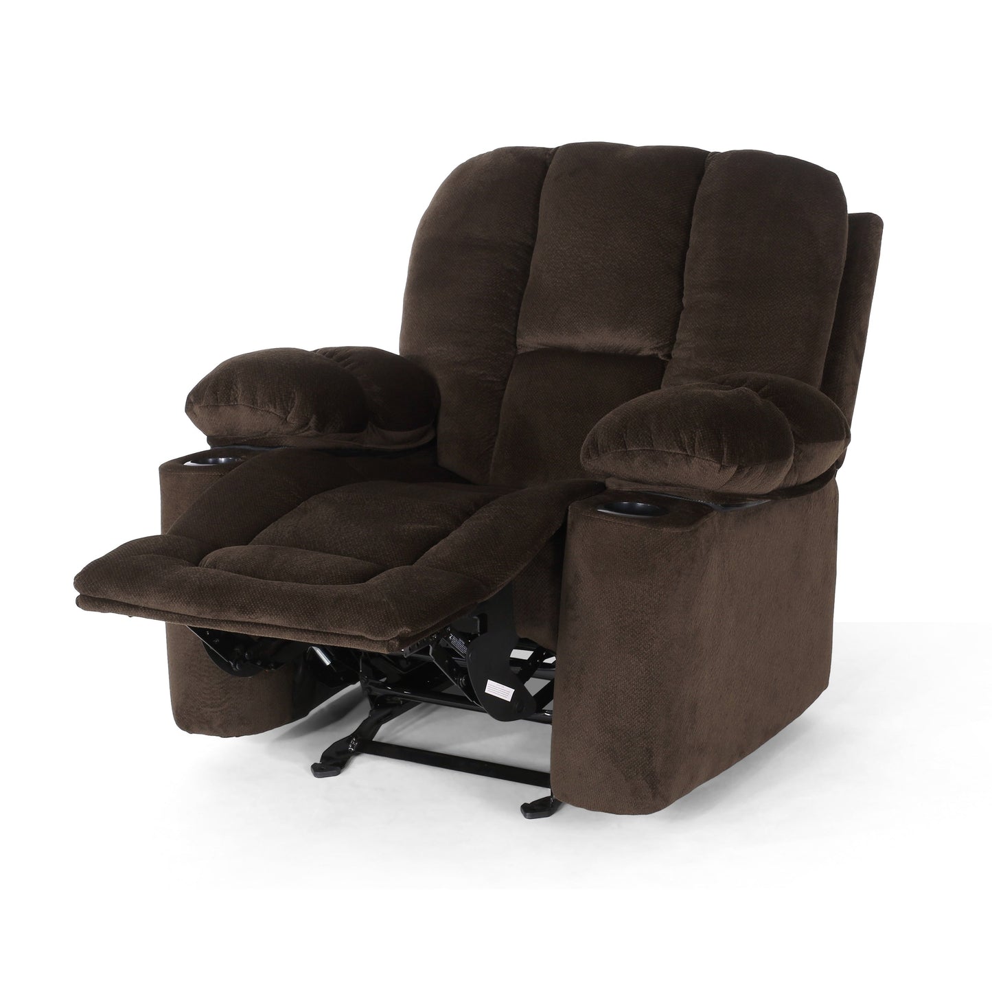 Stylish Manual Recliner with Soft Fabric Upholstery, Plush Padding, and Dual Cup Holders