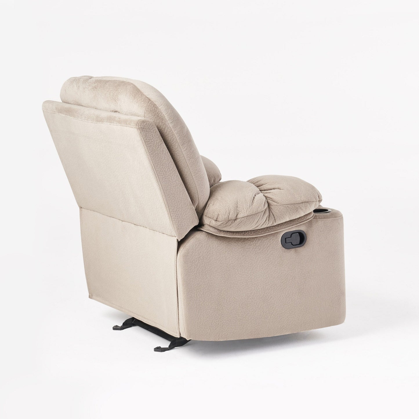 Stylish Manual Recliner with Soft Fabric Upholstery, Plush Padding, and Dual Cup Holders