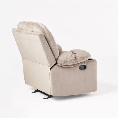 Stylish Manual Recliner with Soft Fabric Upholstery, Plush Padding, and Dual Cup Holders