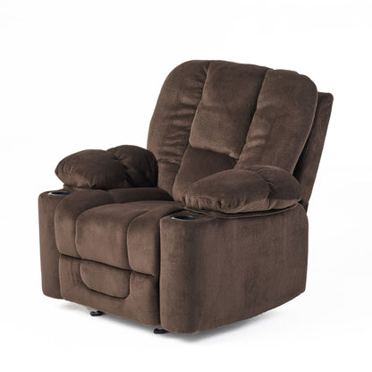 Stylish Manual Recliner with Soft Fabric Upholstery, Plush Padding, and Dual Cup Holders