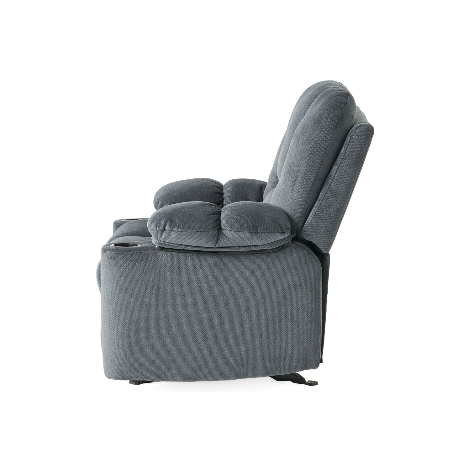 Stylish Manual Recliner with Soft Fabric Upholstery, Plush Padding, and Dual Cup Holders