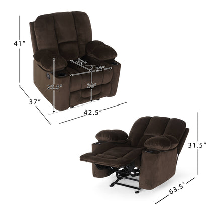 Stylish Manual Recliner with Soft Fabric Upholstery, Plush Padding, and Dual Cup Holders