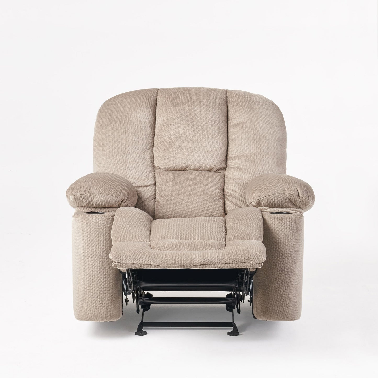 Stylish Manual Recliner with Soft Fabric Upholstery, Plush Padding, and Dual Cup Holders