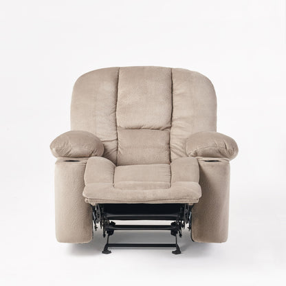 Stylish Manual Recliner with Soft Fabric Upholstery, Plush Padding, and Dual Cup Holders