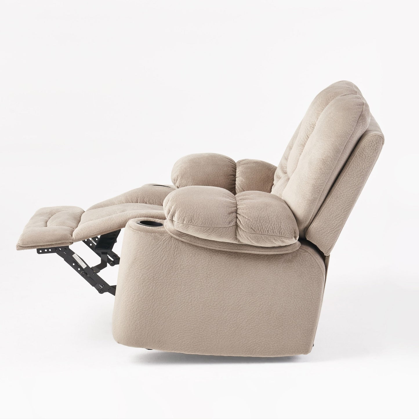 Stylish Manual Recliner with Soft Fabric Upholstery, Plush Padding, and Dual Cup Holders