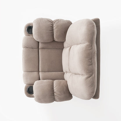 Stylish Manual Recliner with Soft Fabric Upholstery, Plush Padding, and Dual Cup Holders