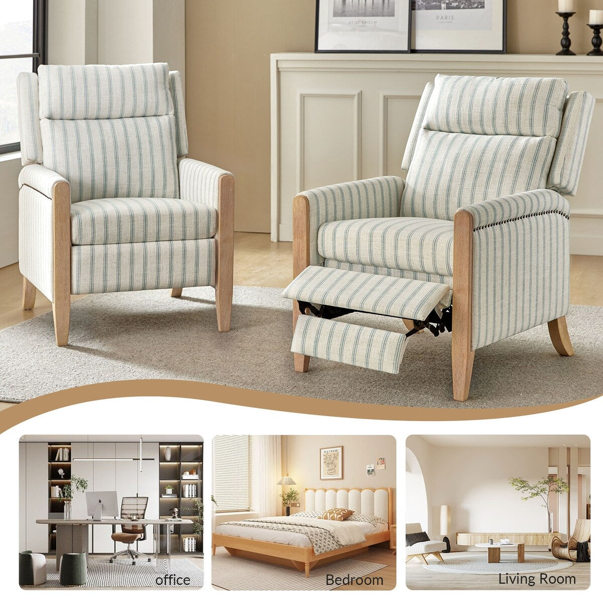 Suares Transitional Nailhead Manual Recliner with Solid Wood Legs Set of 2 by HULALA HOME