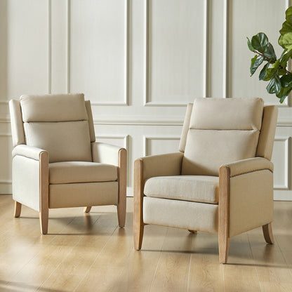 Suares Transitional Nailhead Manual Recliner with Solid Wood Legs Set of 2 by HULALA HOME