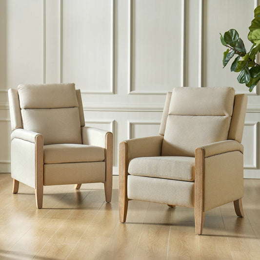 Suares Transitional Nailhead Manual Recliner with Solid Wood Legs Set of 2 by HULALA HOME