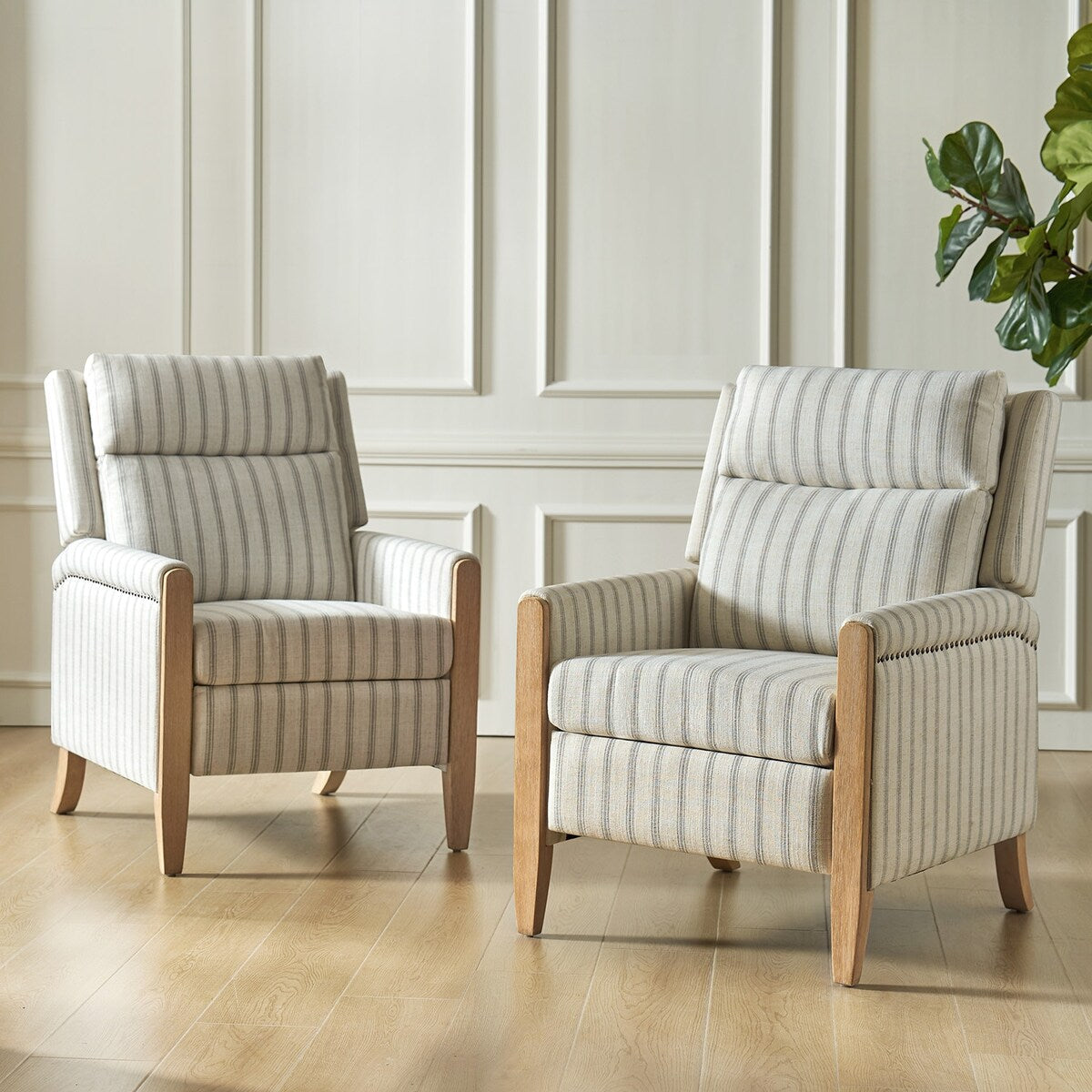 Suares Transitional Nailhead Manual Recliner with Solid Wood Legs Set of 2 by HULALA HOME