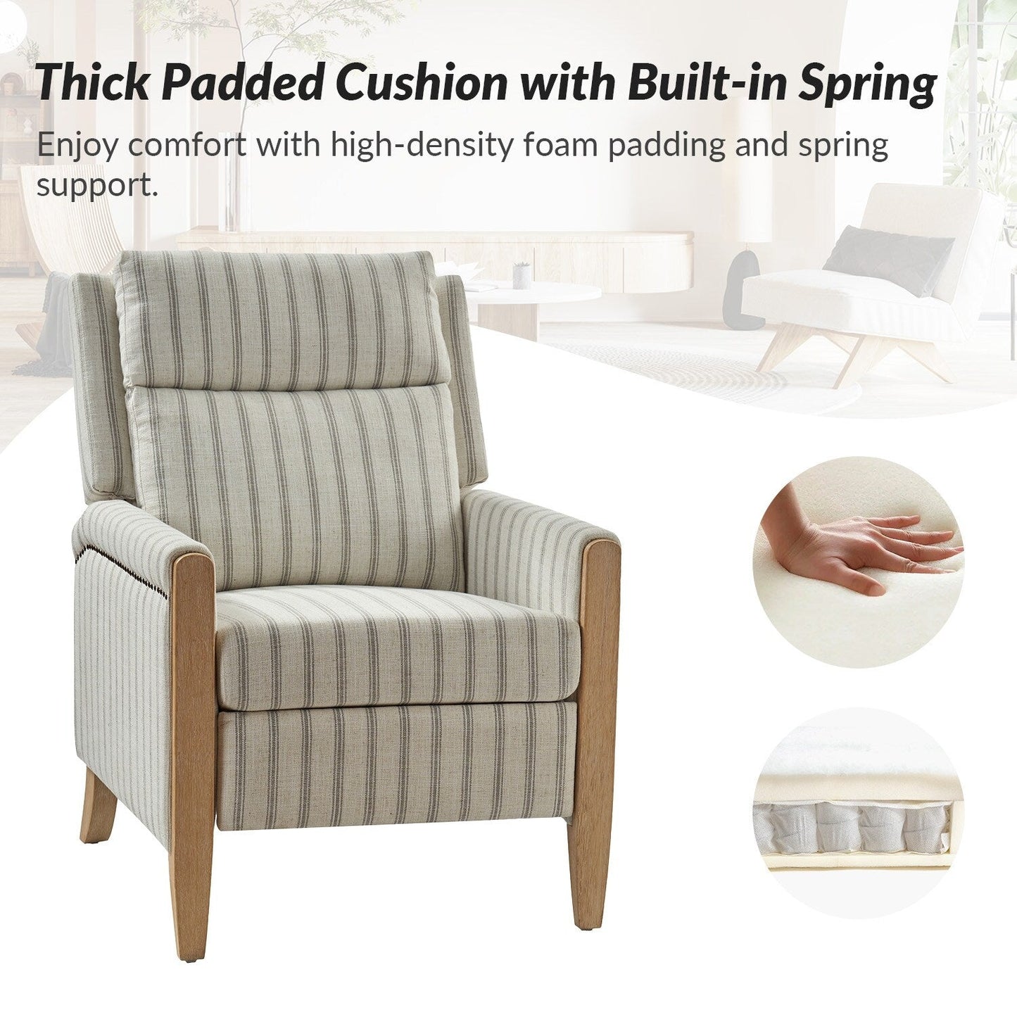 Suares Transitional Nailhead Manual Recliner with Solid Wood Legs by HULALA HOME