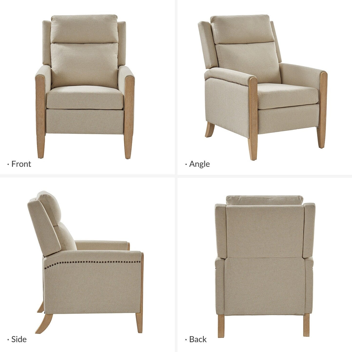 Suares Transitional Nailhead Manual Recliner with Solid Wood Legs by HULALA HOME