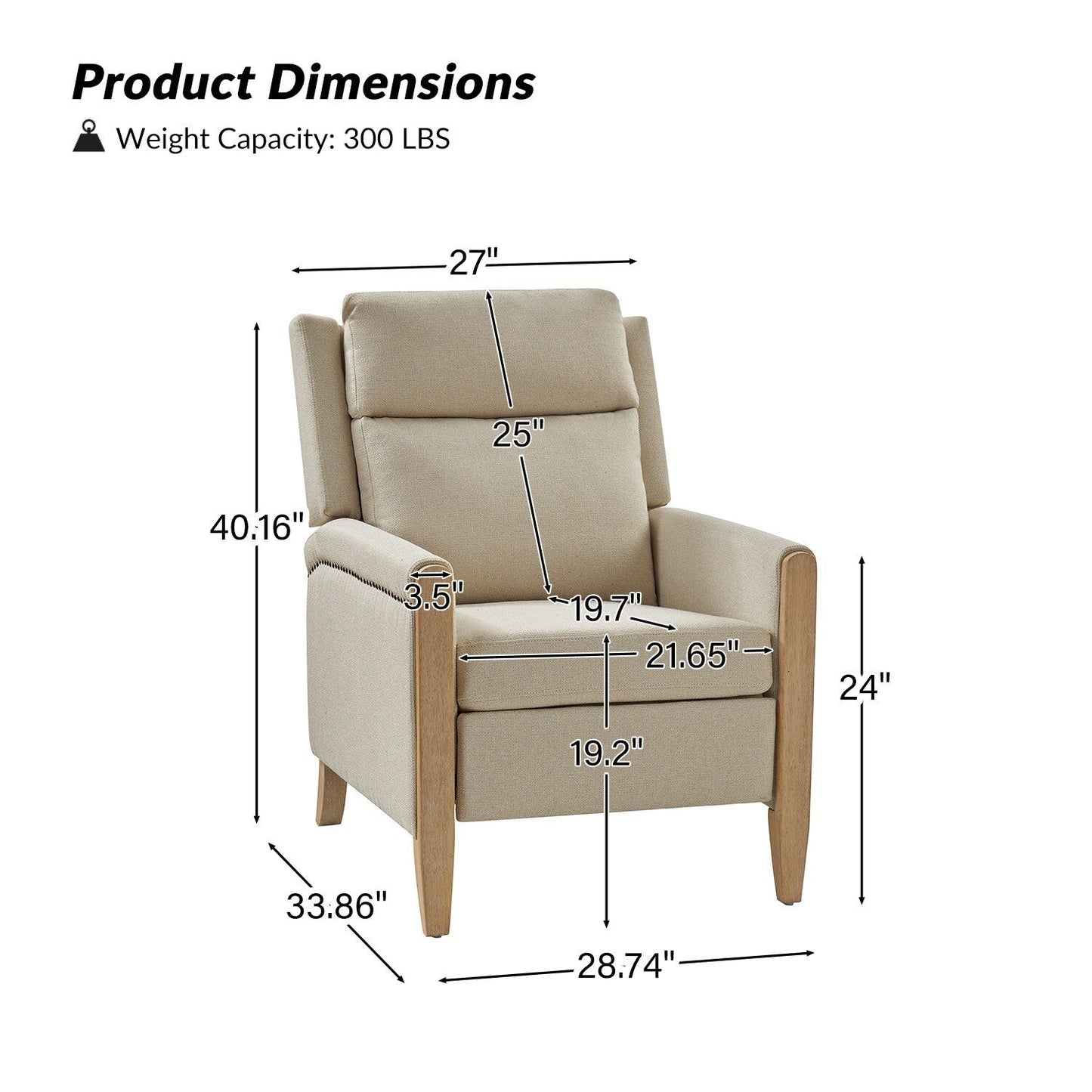 Suares Transitional Nailhead Manual Recliner with Solid Wood Legs by HULALA HOME