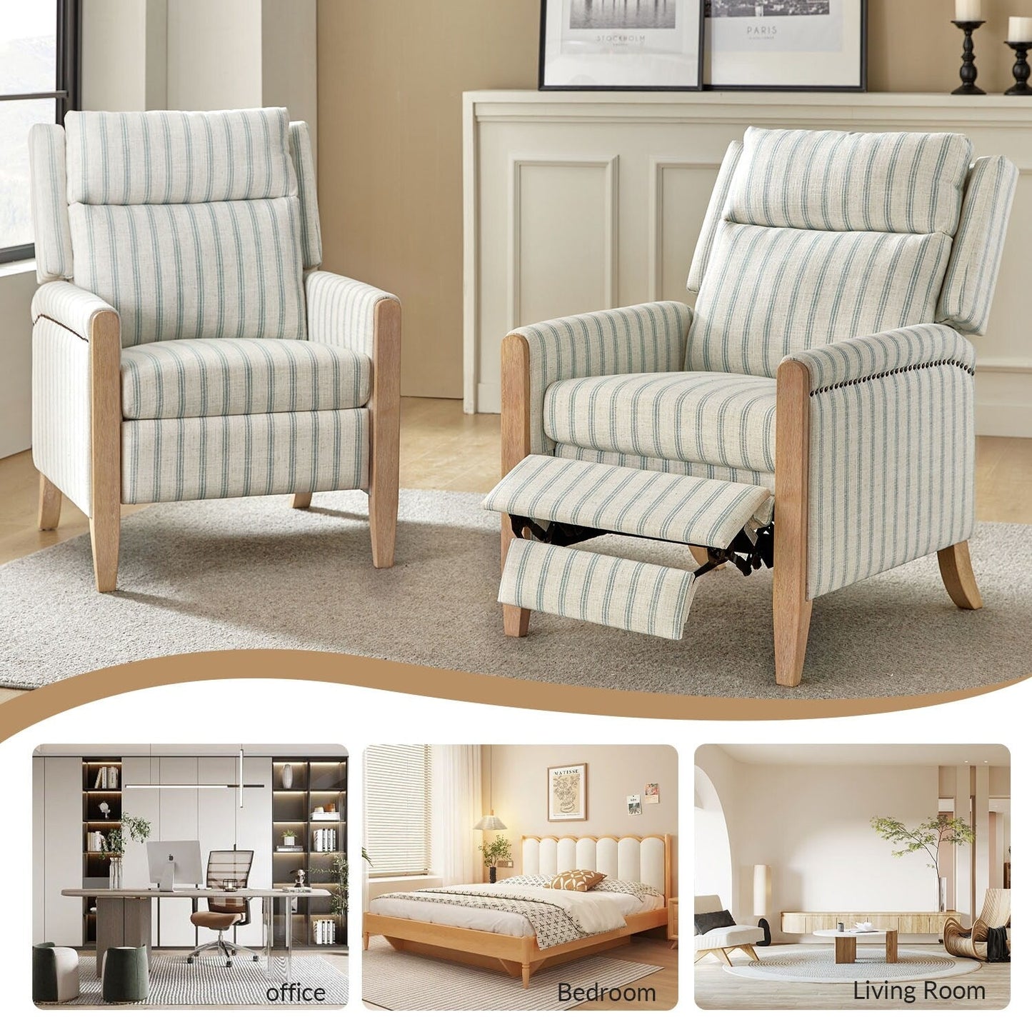 Suares Transitional Nailhead Manual Recliner with Solid Wood Legs by HULALA HOME
