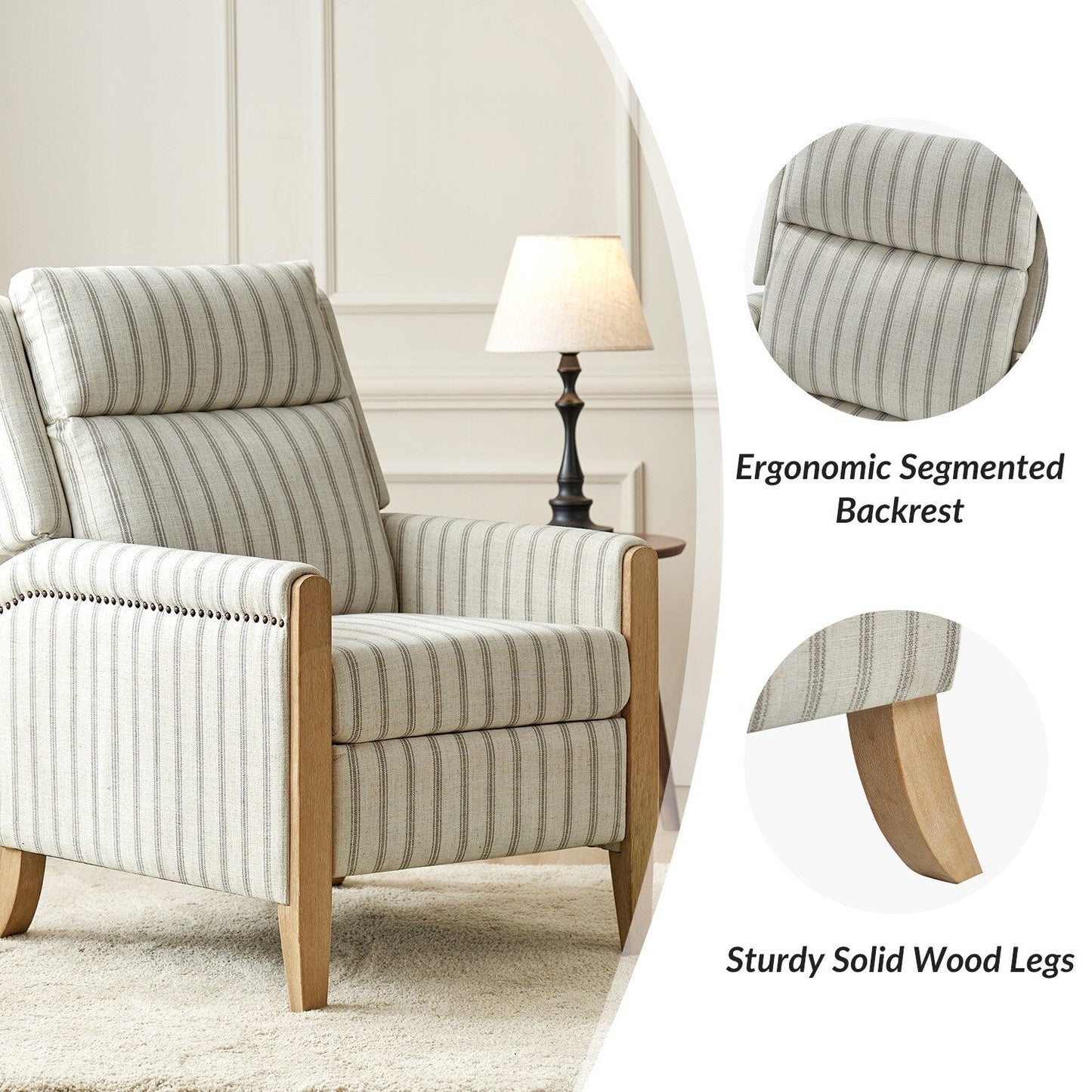 Suares Transitional Nailhead Manual Recliner with Solid Wood Legs by HULALA HOME