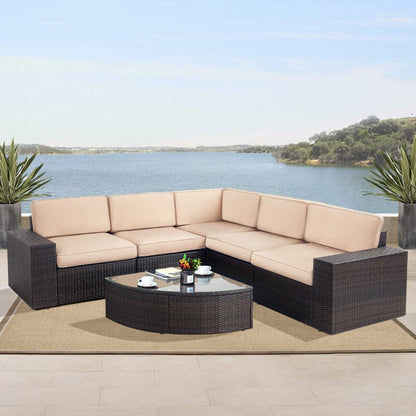 Suncrown Outdoor 6-piece Brown Rattan Sectional Sofa Set with Table