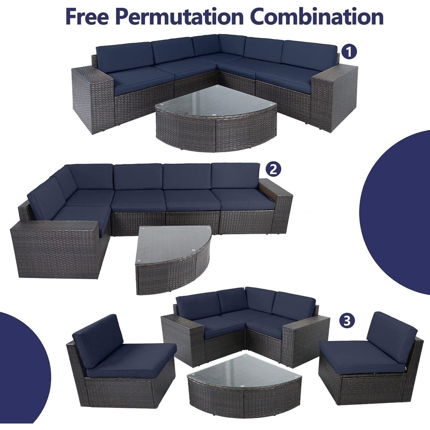 Suncrown Outdoor 6-piece Brown Rattan Sectional Sofa Set with Table