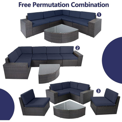 Suncrown Outdoor 6-piece Brown Rattan Sectional Sofa Set with Table