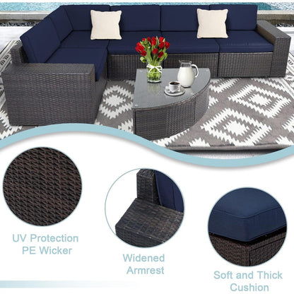 Suncrown Outdoor 6-piece Brown Rattan Sectional Sofa Set with Table