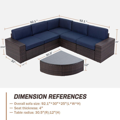 Suncrown Outdoor 6-piece Brown Rattan Sectional Sofa Set with Table