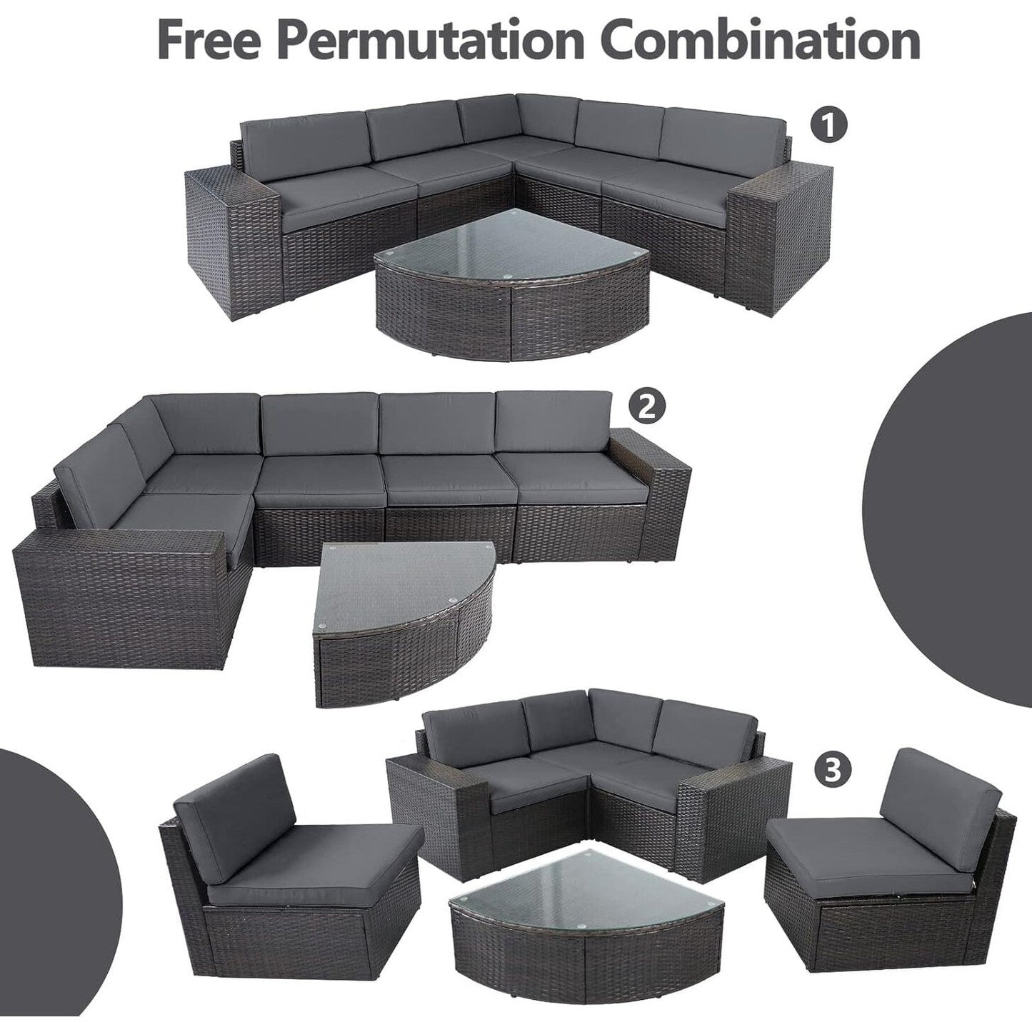 Suncrown Outdoor 6-piece Brown Rattan Sectional Sofa Set with Table
