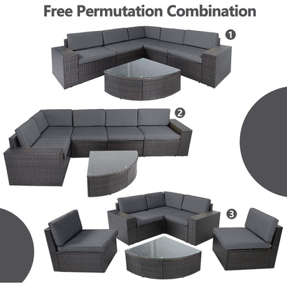 Suncrown Outdoor 6-piece Brown Rattan Sectional Sofa Set with Table
