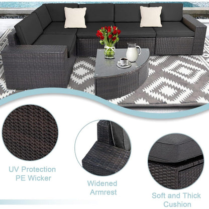 Suncrown Outdoor 6-piece Brown Rattan Sectional Sofa Set with Table