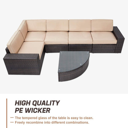 Suncrown Outdoor 6-piece Brown Rattan Sectional Sofa Set with Table