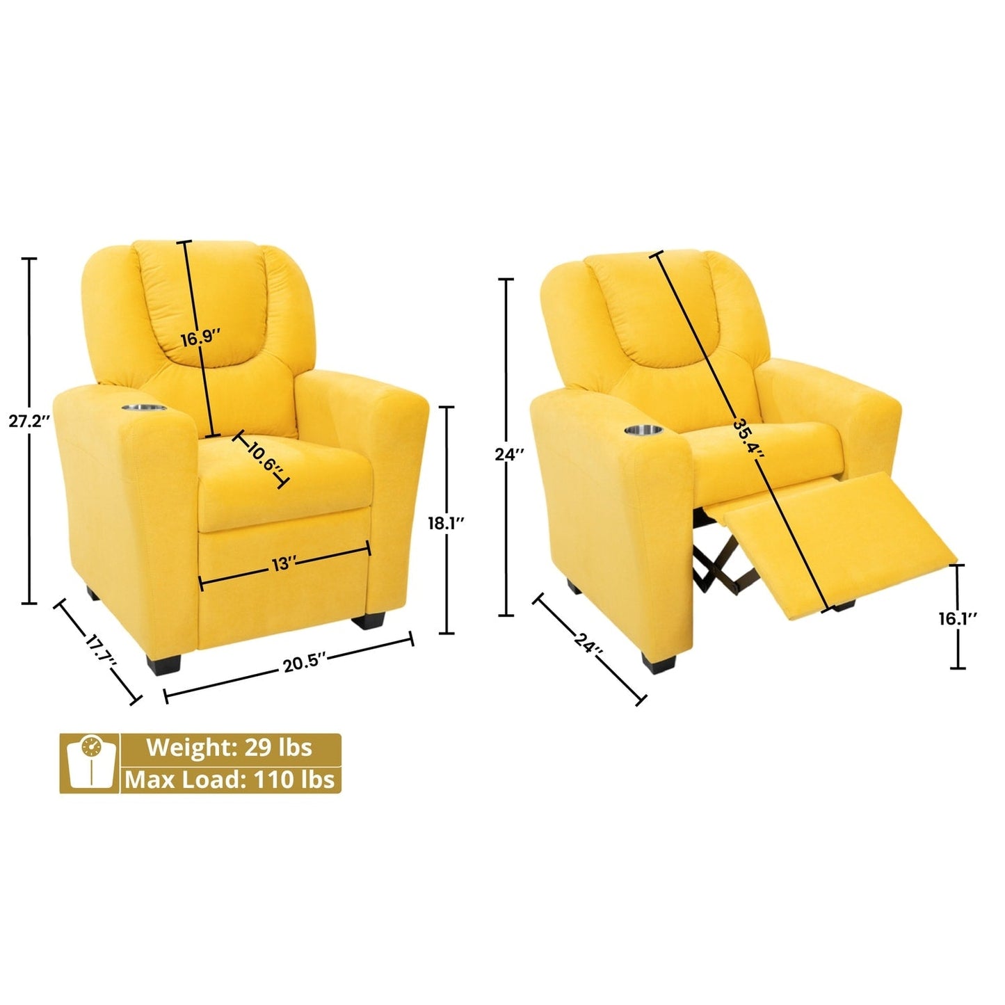 PVC Kids Recliner Chair with Push-Back Reclining Function, Cup Holder, and Comfortable Footres