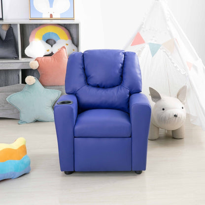 PVC Kids Recliner Chair with Push-Back Reclining Function, Cup Holder, and Comfortable Footres