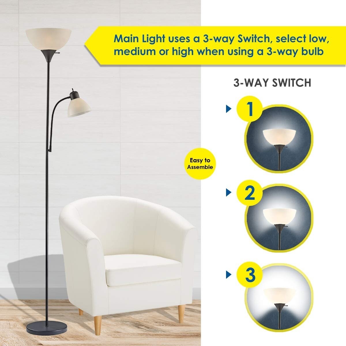 LIGHTACCENTS White Floor Lamp with Opal White Cone Shade – Standing Lamps, Torch Floor Lamps for Living Room, Bedroom...