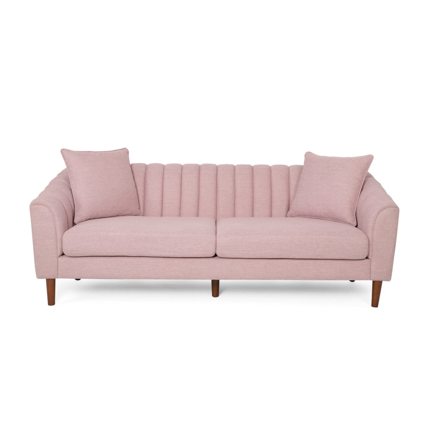 Troc Sofa, Retro Channel Stitching, 85 Inch Solid Wood, Light Pink