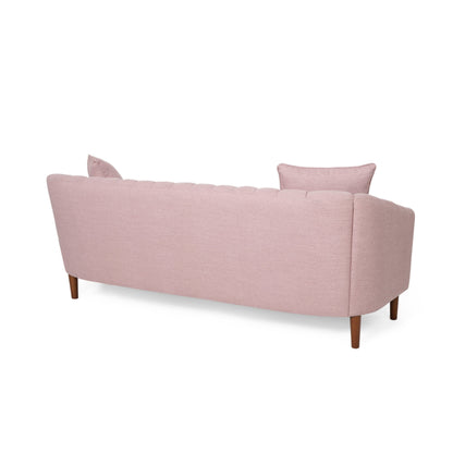 Troc Sofa, Retro Channel Stitching, 85 Inch Solid Wood, Light Pink