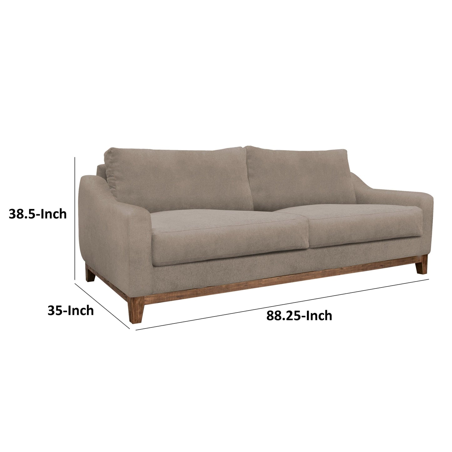 Tuba Sofa, Light Brown Polyester, Foam Cushions, Solid Pine Wood, 88 Inch