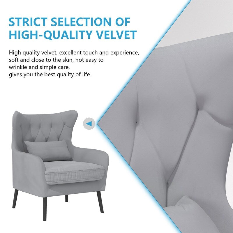 Tuft Velvet Thick Cushion Metal Loveseat