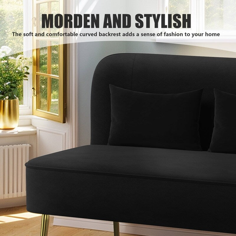 Tuft Velvet Thick Cushion Metal Loveseat