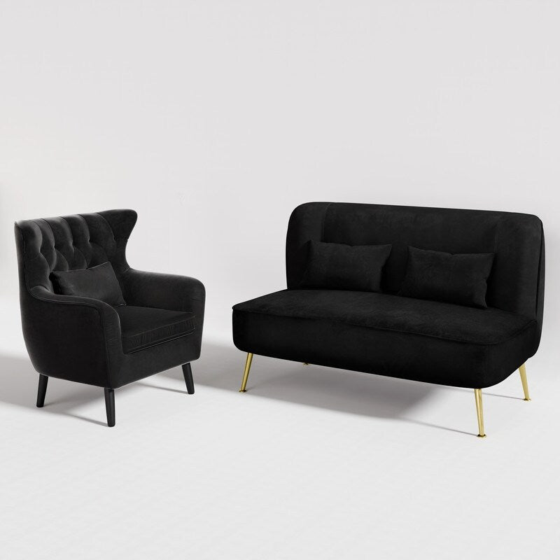 Tuft Velvet Thick Cushion Metal Loveseat