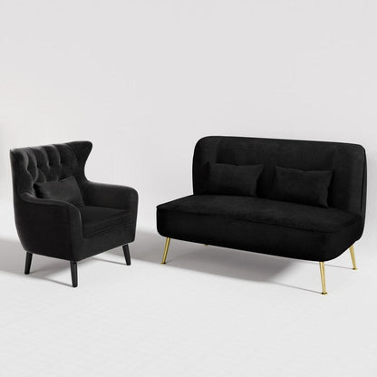 Tuft Velvet Thick Cushion Metal Loveseat
