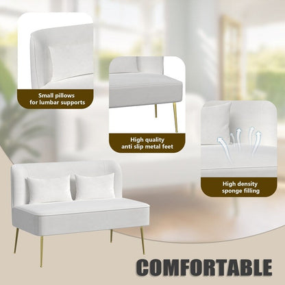 Tuft Velvet Thick Cushion Metal Loveseat