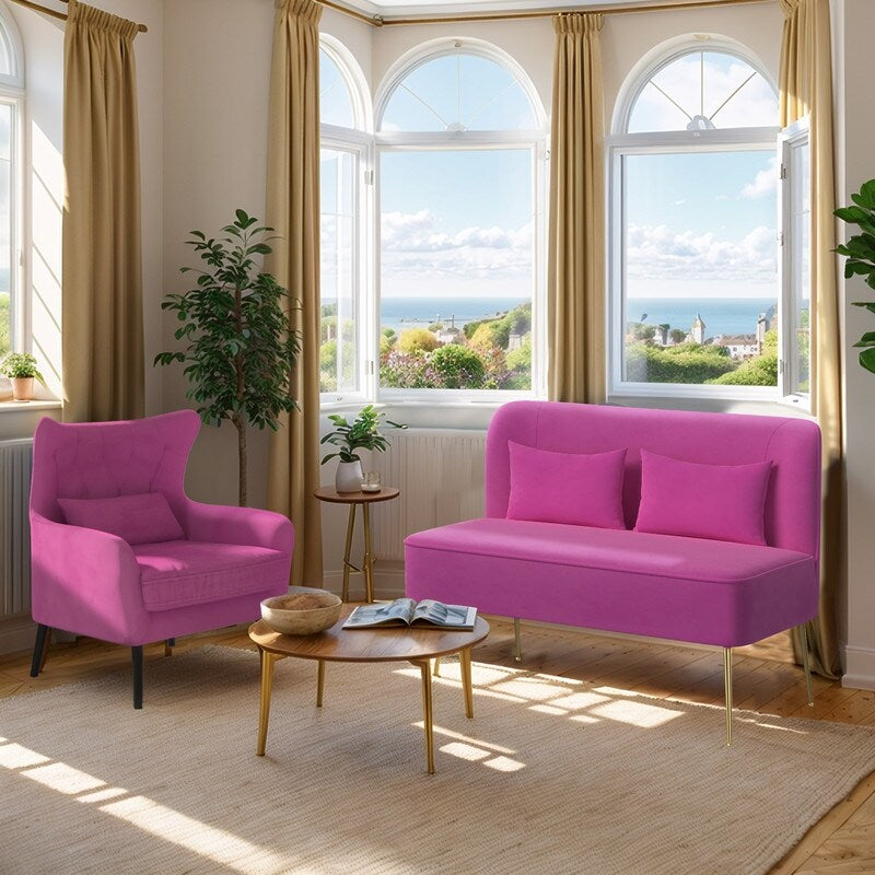 Tuft Velvet Thick Cushion Metal Loveseat