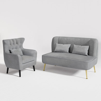 Tuft Velvet Thick Cushion Metal Loveseat