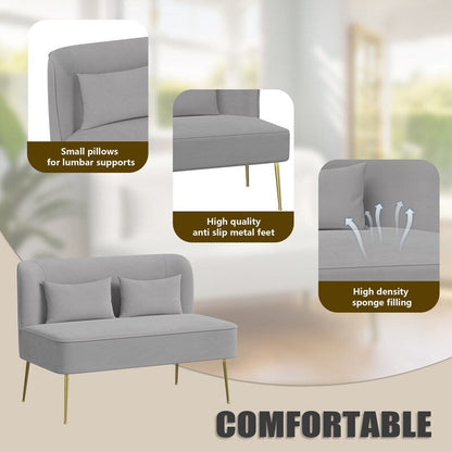 Tuft Velvet Thick Cushion Metal Loveseat