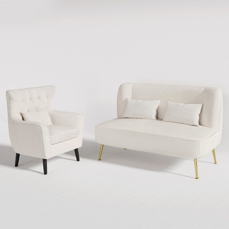 Tuft Velvet Thick Cushion Metal Loveseat