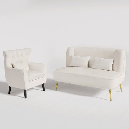 Tuft Velvet Thick Cushion Metal Loveseat